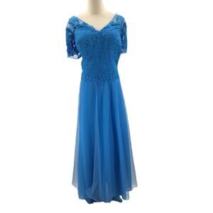 MOTHER OF THE BRIDE 24W Plus Blue Embroidered Lace Up party dress NEW B85